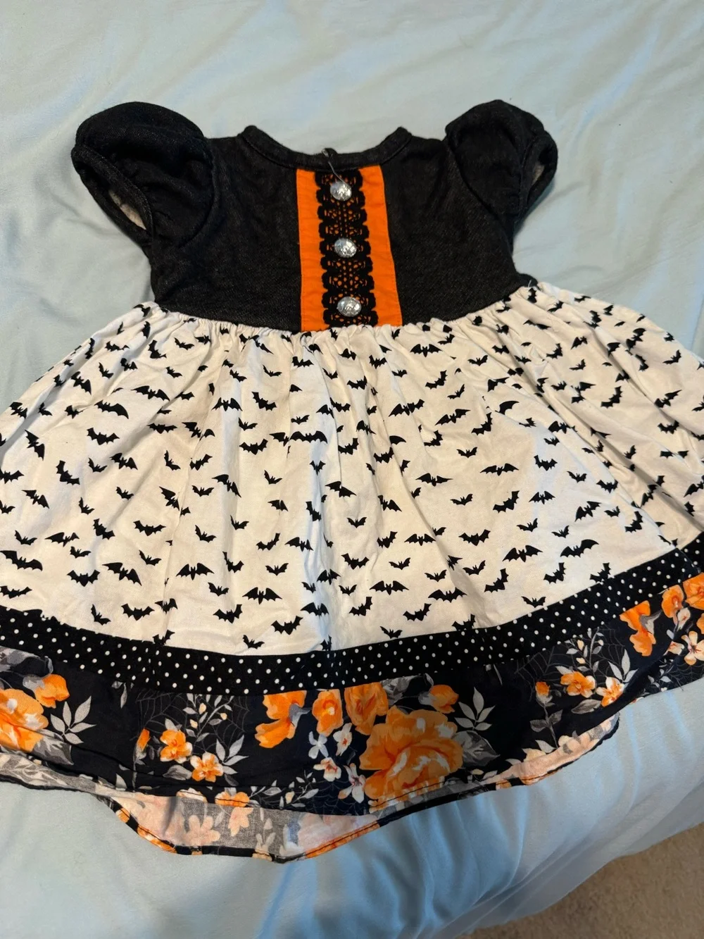 Ricrac & Ruffles - Girls Black & Orange Halloween Bat Print Costume Dress